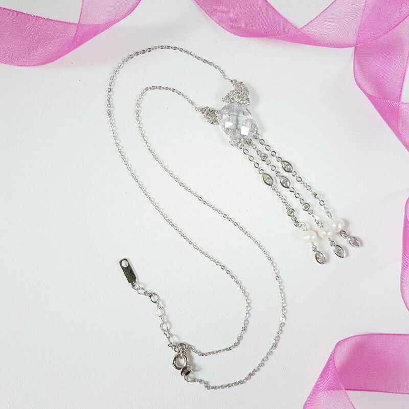 Kalung Mutiara Air Tawar Asli dari Lombok Rhodium Plating 90