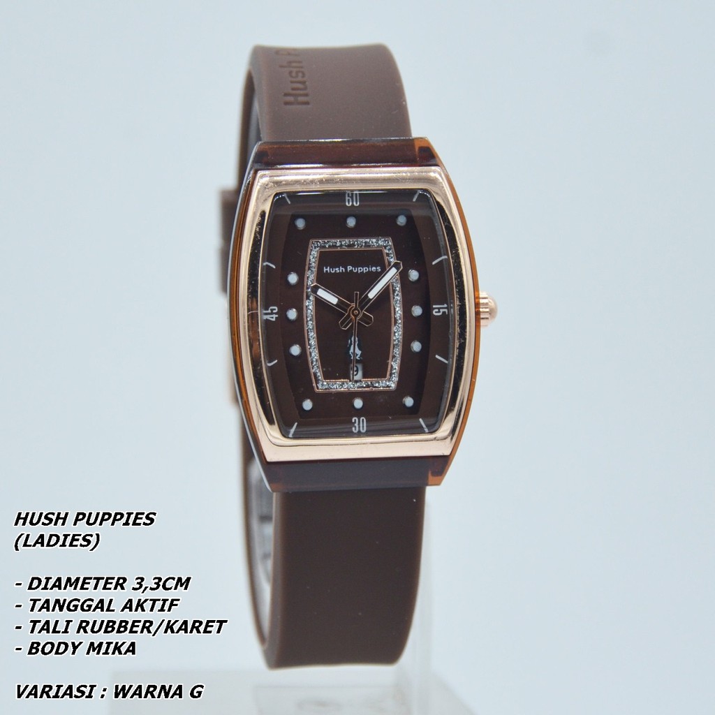 JAM TANGAN WANITA HUSH PUPPIES TALI RUBBER B0DY OVAL TANGGAL AKTIF