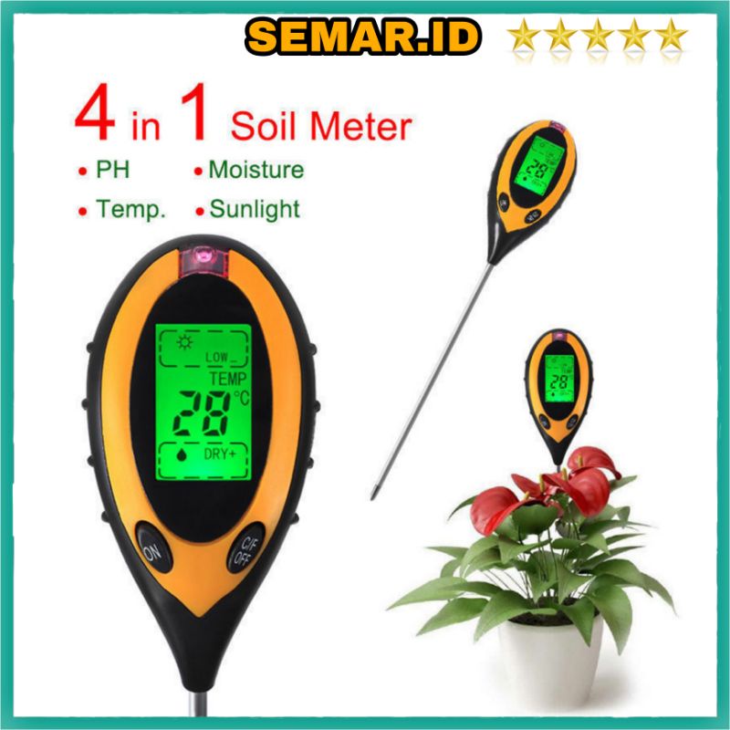 Alat Pengukur Kesuburan tanah 4 in 1 Temperature &amp; Kelembapan Tanah Soil Moist PH Analyzer