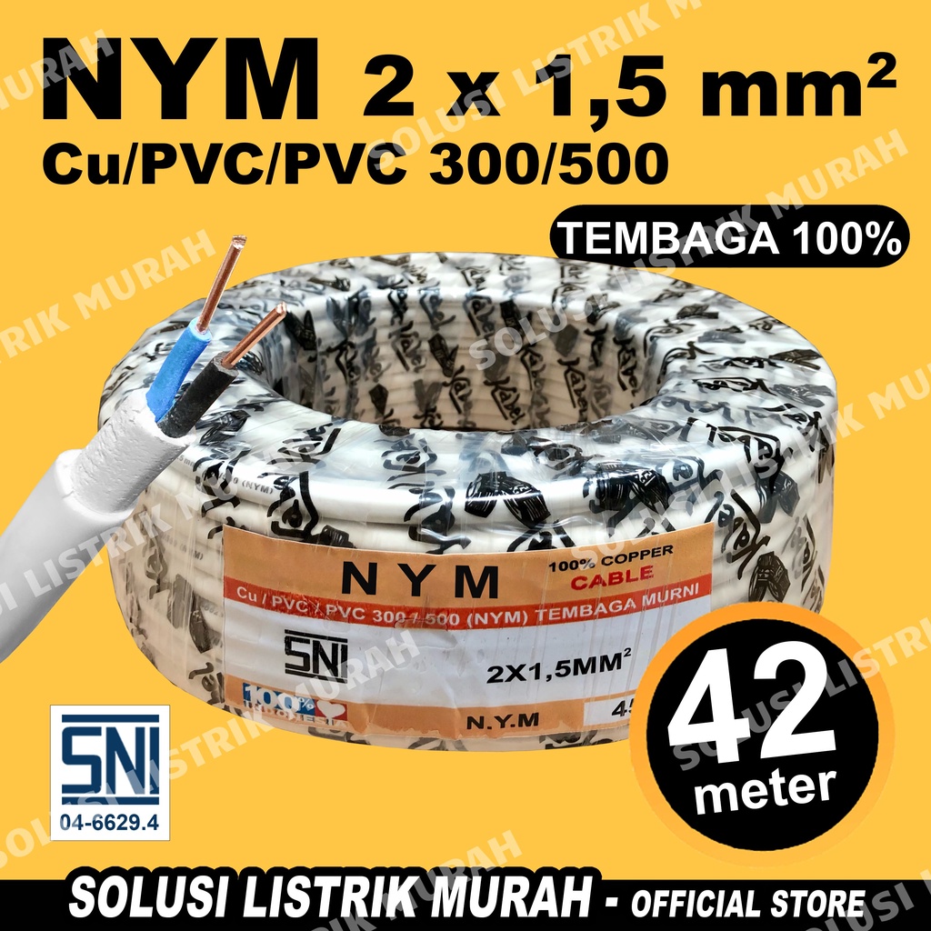 Kabel Listrik NYM SNI Tembaga 2x1,5 ROLL 42 METER FULL 2x1.5 Kabel NYM Tembaga Asli