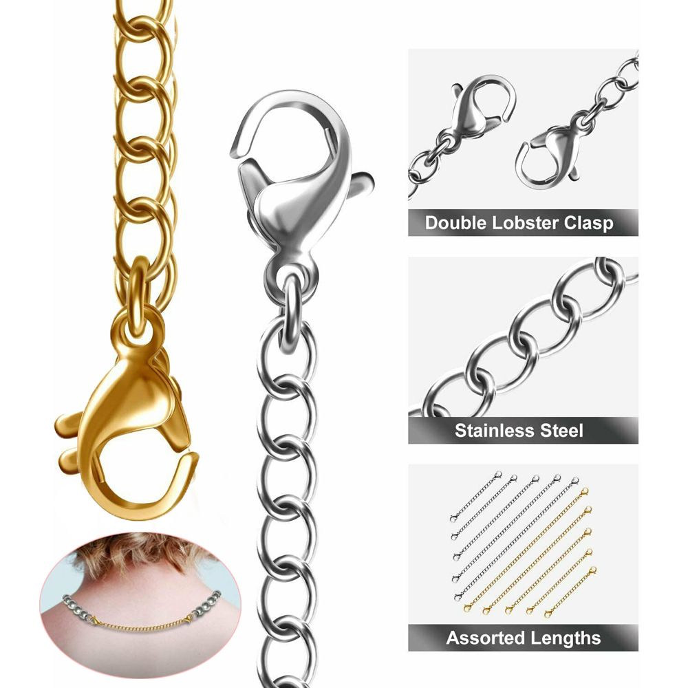 ROW Durable Extender /Safety Chain Extender 6'' Jewelry Accessories Necklace Bracelet Lobster lock 3'' Gold Silver Black Jewelry Findings &amp; Components Stainless Steel Extender Chain DIY/Multicolor