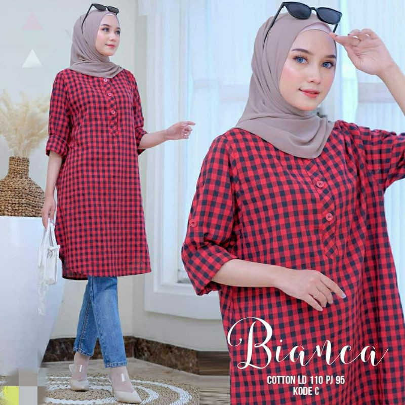 Tunik motif kotak Bianca Bisa COD