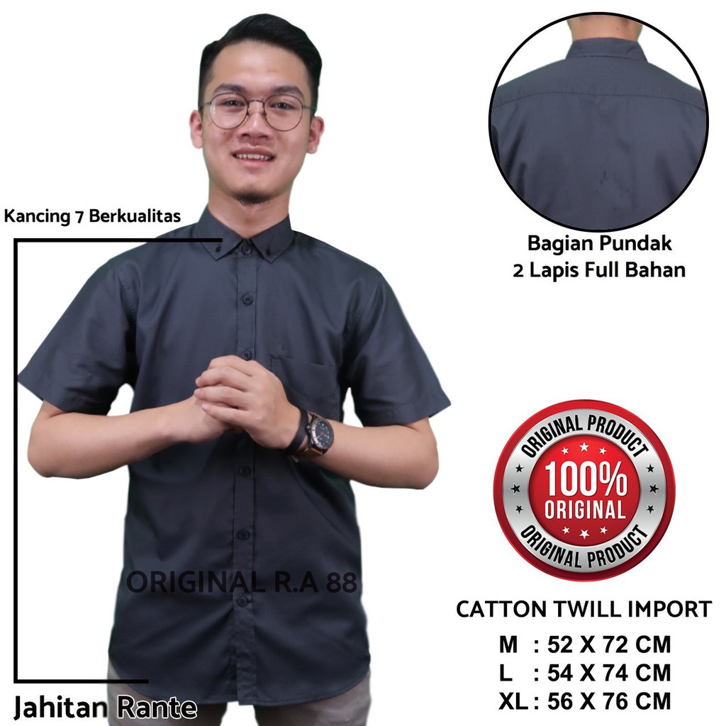 kameja pendek pria katun twill import kameja polos