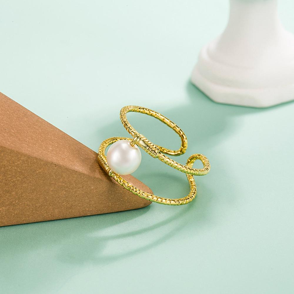 Mxbeauty Cincin Giok Fashion Retro Mutiara Hadiah Pesta Perempuan Pria Tembaga Terbuka Ring