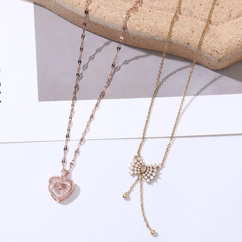 Kalung Nanas Liontin Sederhana Rantai Klavikula Rose Golden Silver Bow-knot