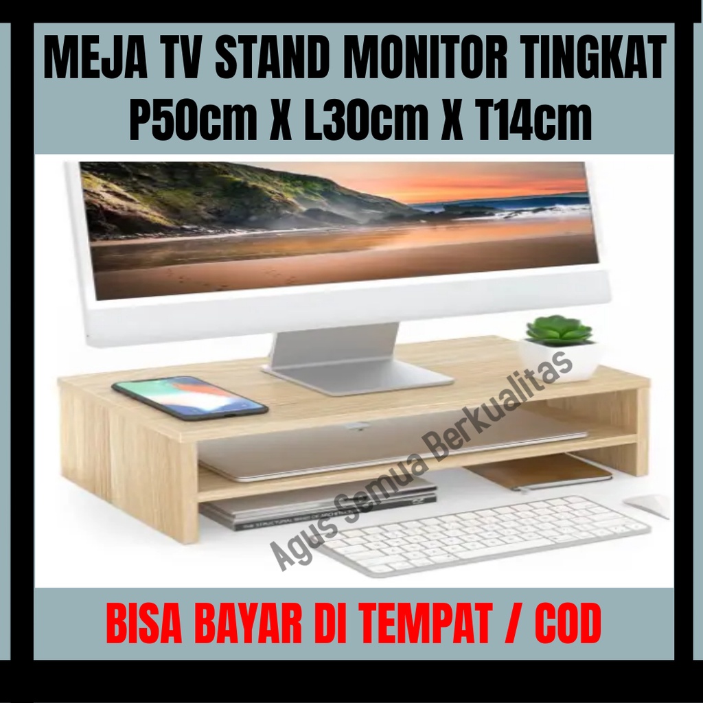Meja Tv Stand Penyangga Tatakan Dudukan Holder Laptop Rak Monitor Kayu Murah Leptop Tingkat P50cm x 