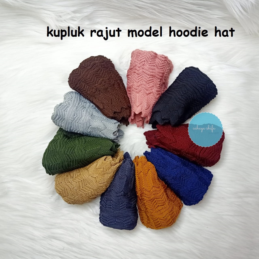 Ciput rajut zigzag kupluk model hoodie hat tutup belakang