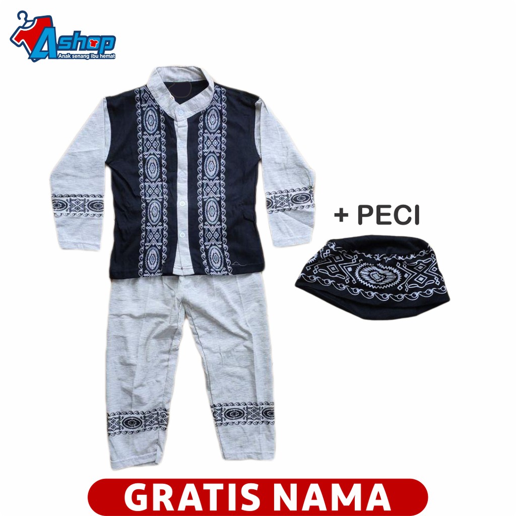 Baju Anak Setelan Muslim Motif Batik Lingkaran