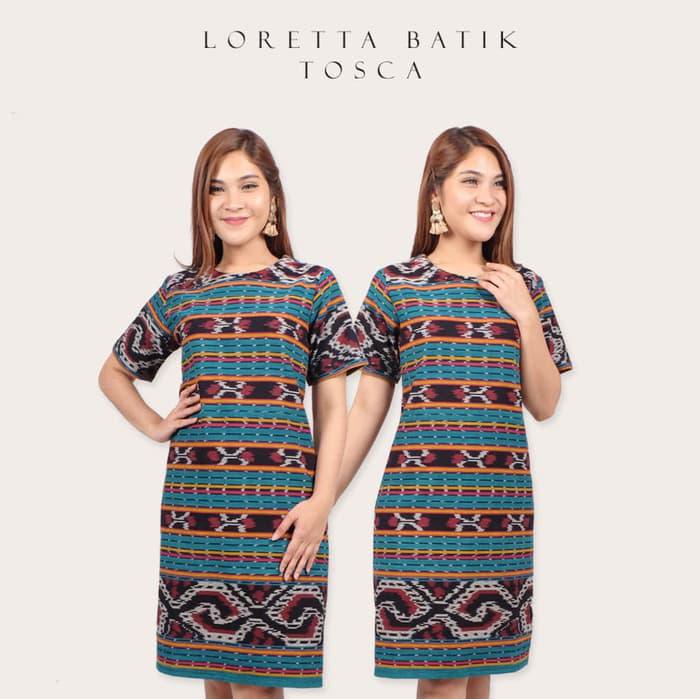Terpopuler Loretta Dress Pesta Batik Tenun Wanita / Gaun Party Tenun Murah - Hijau Tosca, Bigsize