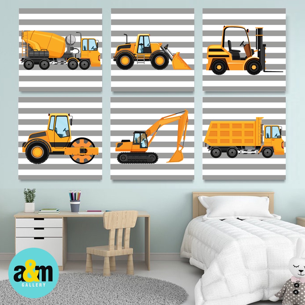 Hiasan Dinding Kamar Anak Gambar Kendaraan Alat Berat ( 20 X 20 ) Pajangan Anak Dekorasi Bayi Wall Decor Tema TRANSPORTASI - A&amp;M