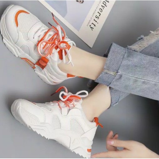 Gimmeshoes - Sneakers Wanita JINTU KOREA 2020 / SEPATU SNEAKERS WANITA FASHION KOREA BEST SELLER MOD-ORANGE