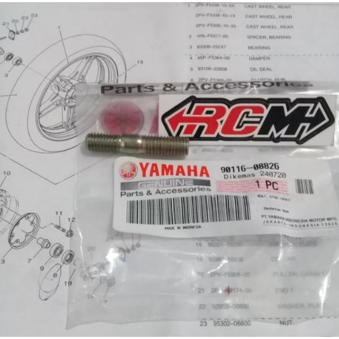 90116-08826 BOLT STUD SCREW BAUT TANAM NAP GER GIR GEAR BELAKANG MX KING VIXION NEW NVL NVA ORI YGP