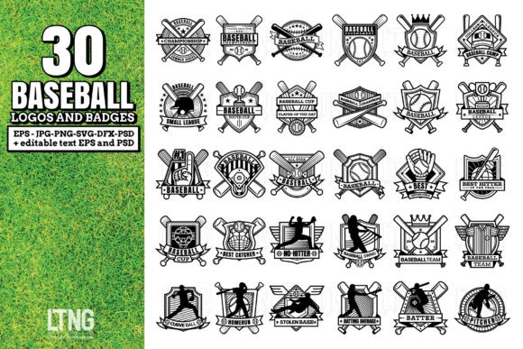 30 Baseball Logos And Badge - Photoshop &amp; Illustrator