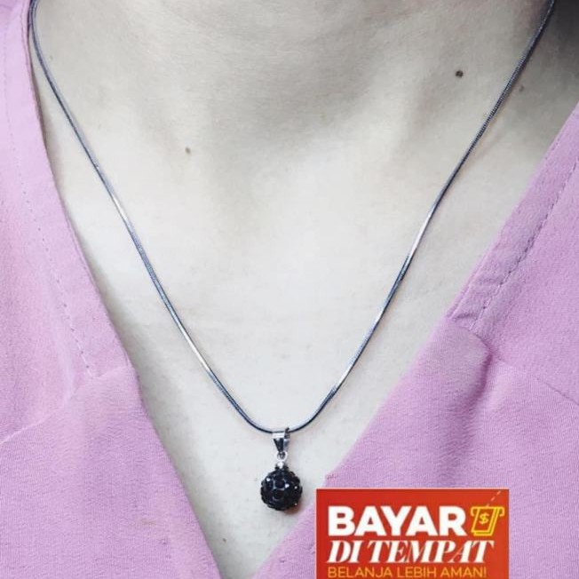 Kalung Perhiasan Wanita Titanium Anti Karat Liontin Bola Blink Perak Elghan Acecoris Pengganti Emas