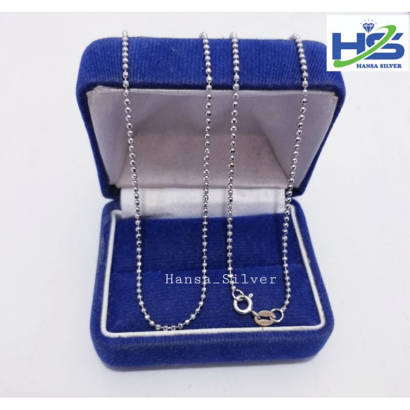 Kalung Perak Silver Asli 925 Lapis Emas Putih Model Biji Lada Polos 45 50 60Cm - Kalung Perak Pria Wanita Anti Karat