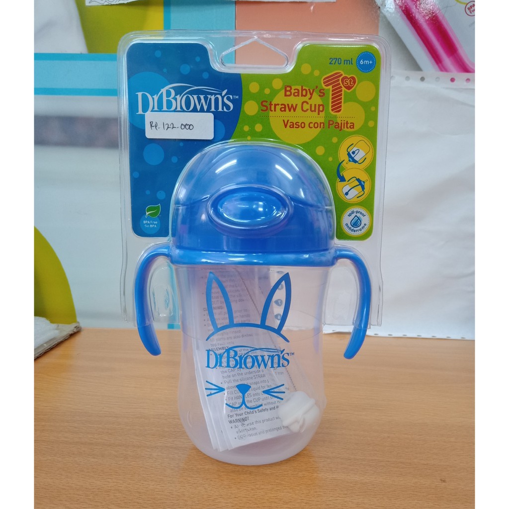 Dr. Brown's Baby First Straw Cup 270ml - Blue&amp;pink - Botol Minum Anak 91010