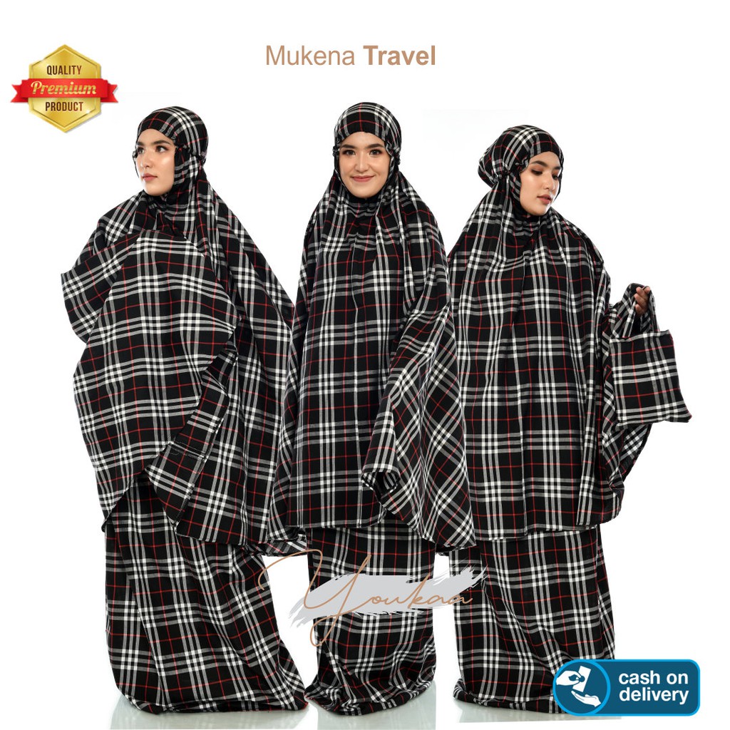 Mukena Hitam Traveling Motif Burberry Youkaa