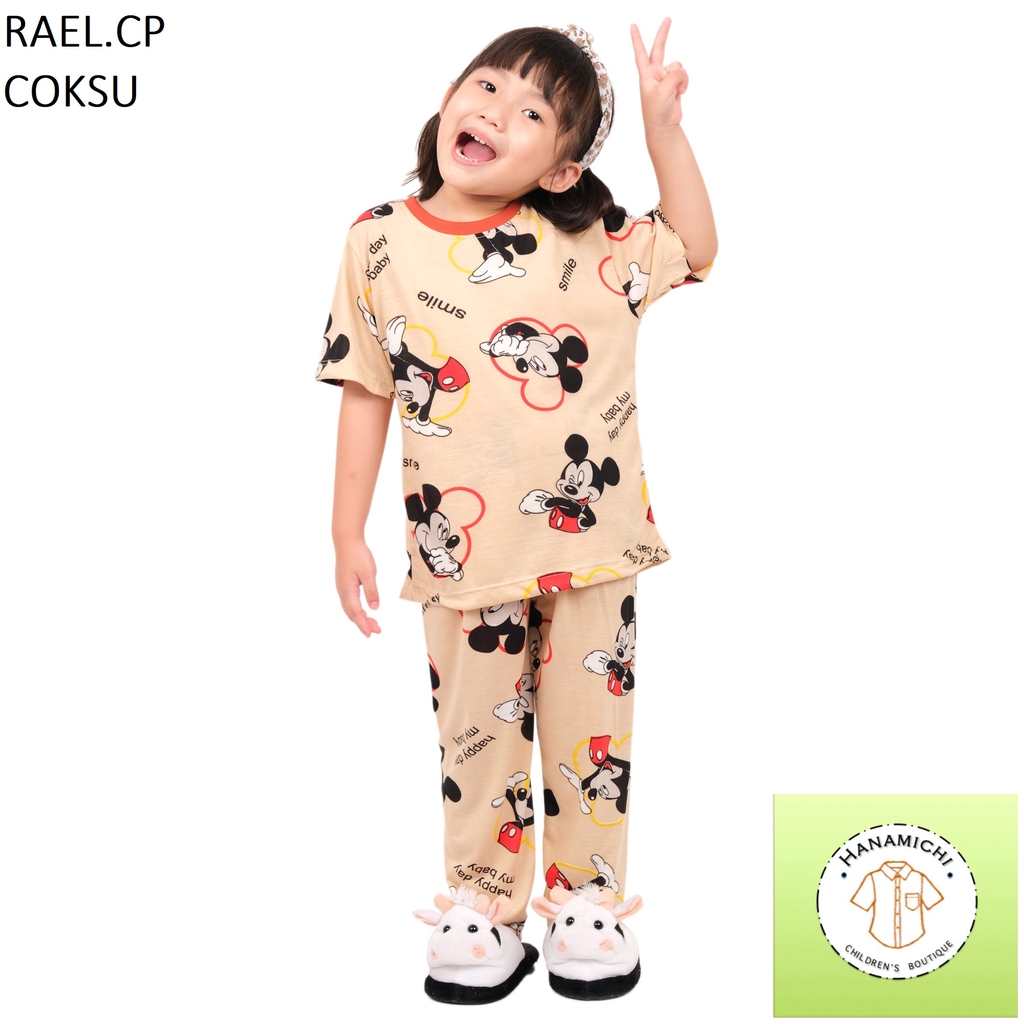 Hanamichi RAEL.CP Setelan Baju Tidur Anak Lengan Pendek Motif Kartun