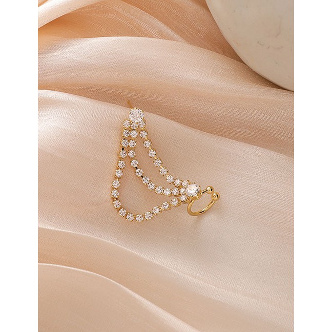 LRC Anting TusukFashion Alloy + Rhinestone Diamond-studded Geometric Alloy Hollow One-piece Ear Clip