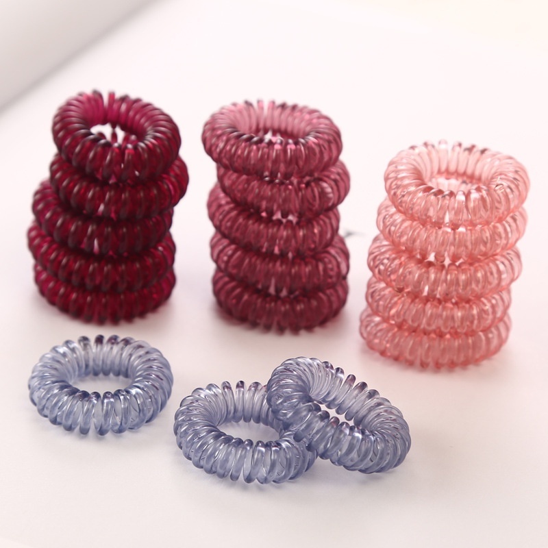 10pcs/lot Women Transparent Elastic Spiral Shape Hair Rope Telephone Wire Hair Ties Ponytail Holder