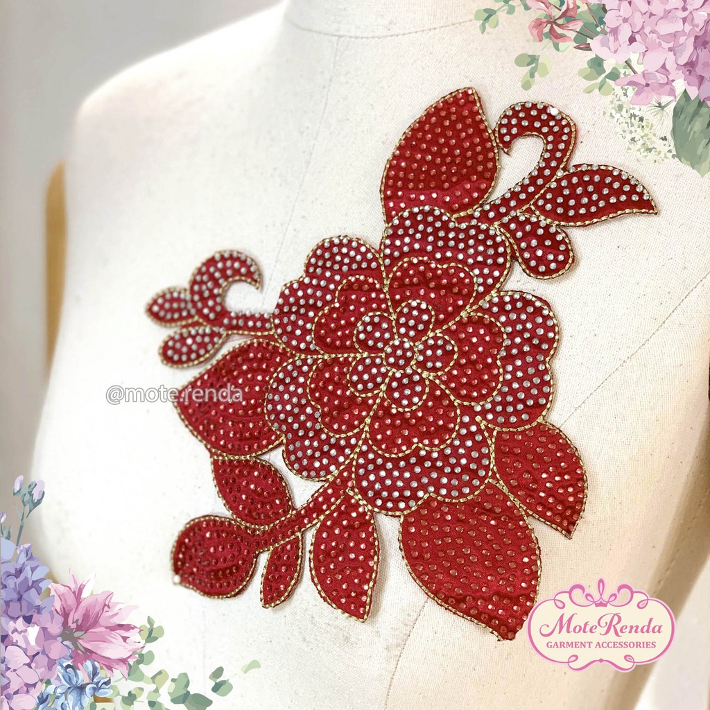 Aplikasi bunga permata iron-on, size 23cm (beli 2 gratis 1) kode 8TAR20