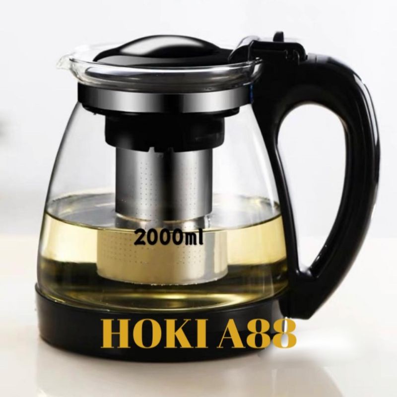 Teapot kaca + penyaring / teko teh dan kopi