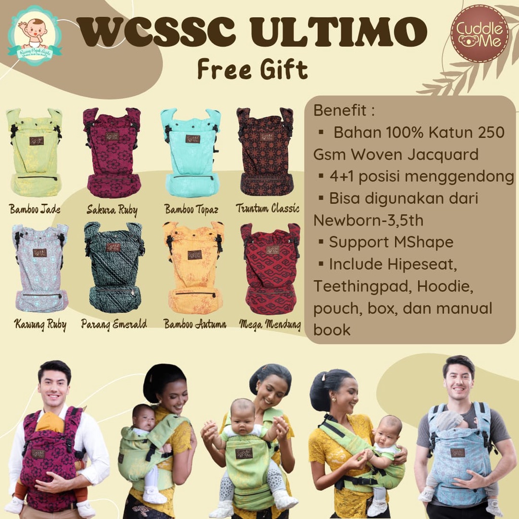 ( FREE HAGMI)  WCSSC Ultimo Cuddleme Jacquard Gendongan Bayi Tenun Hipseat Depan Anak Perempuan Laki Laki