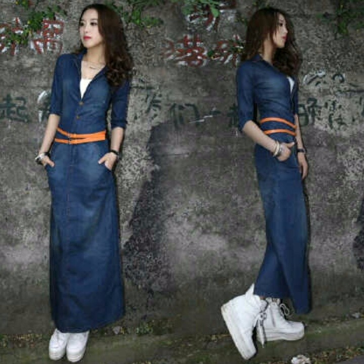 Dress Jeans / Long Dress Lengan Panjang / Fashion Wanita / Jeans