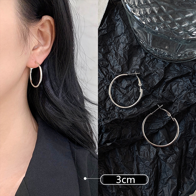 ladies accesories earrings Aksesoris fashion wanita gaya Korea sederhana klasik anting lingkaran besar berlebihan-Silver 3cm