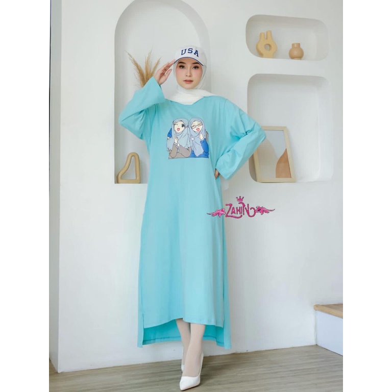 Kaos Midi Dress zahin combed dan Alina set outher mutiara mewah terbaru gamis wanita terkini