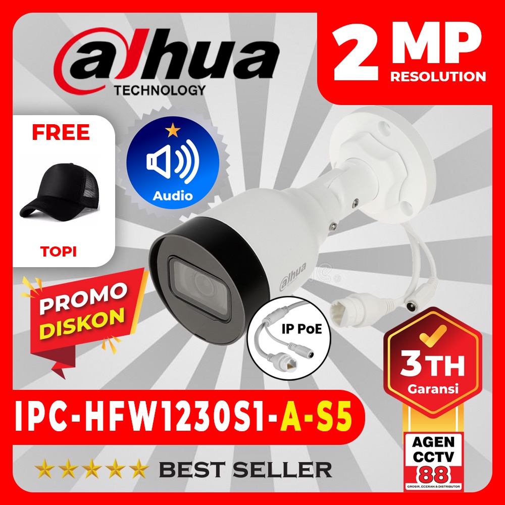 DAHUA DH-IPC-HFW1230S1-A-S5 IP Camera CCTV Outdoor 2MP Audio ONVIF PoE