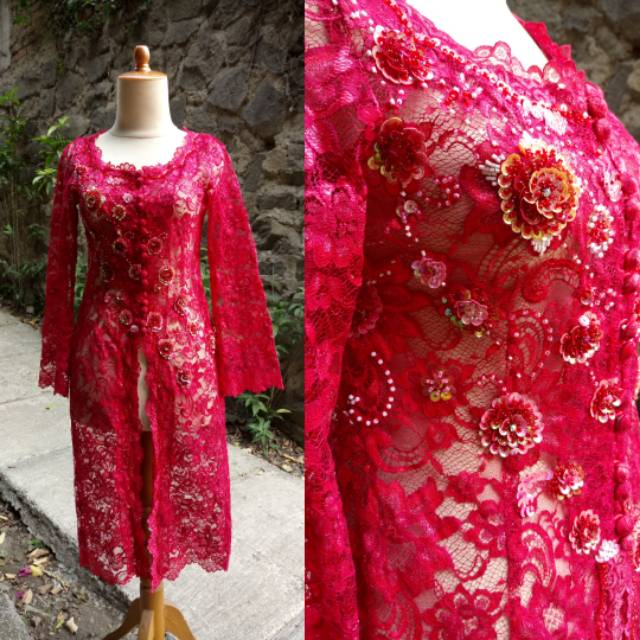 Preloved Kebaya Brokat Merah Cabe Payet Bunga Akad Nikah Resepsi Wisuda Murah Ex Salon