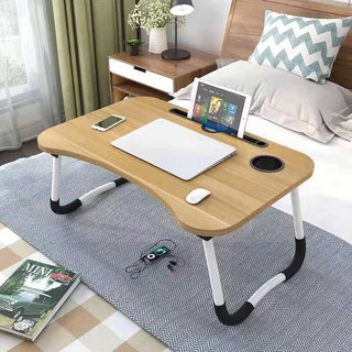 Meja Belajar Laptop Lipat Portable Desk with Bottle Hole - Wooden