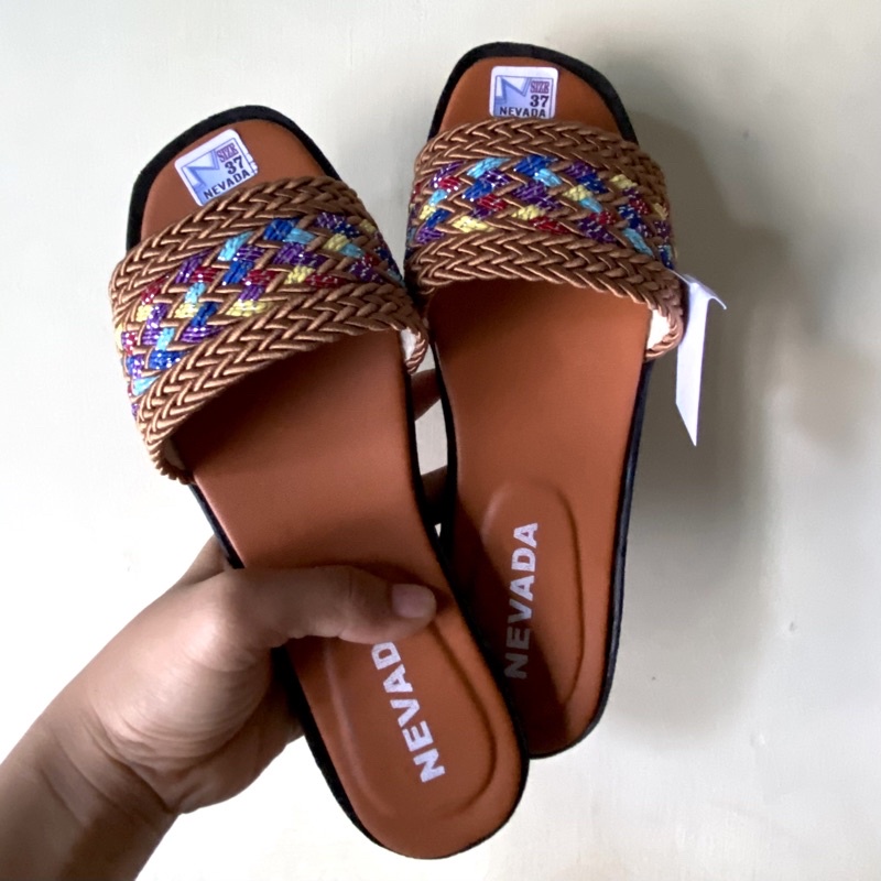 6.6 SALE! Sandal Selop Kepang Nevada - Sandal Slop Anyam - Sandal Wanita Nevada-Kepang - MOCCA