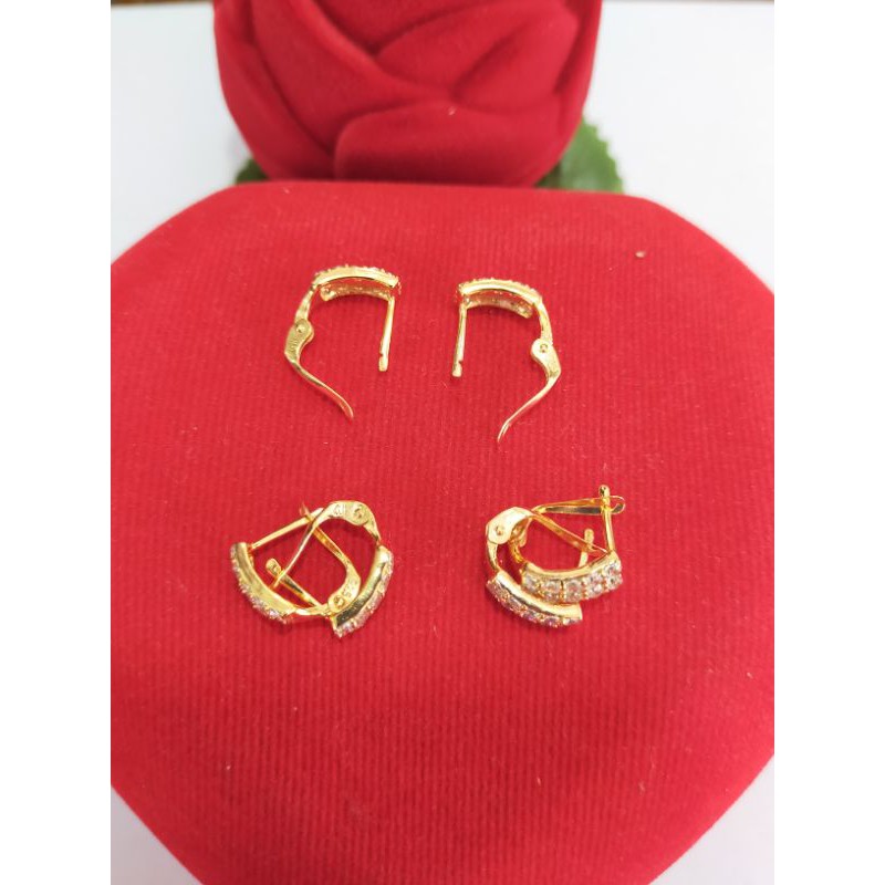 Anting jepit variasi mata 2 baris ( crom emas ) PERAK 925, Sepuh Emas Kuning, 55.000/pcs