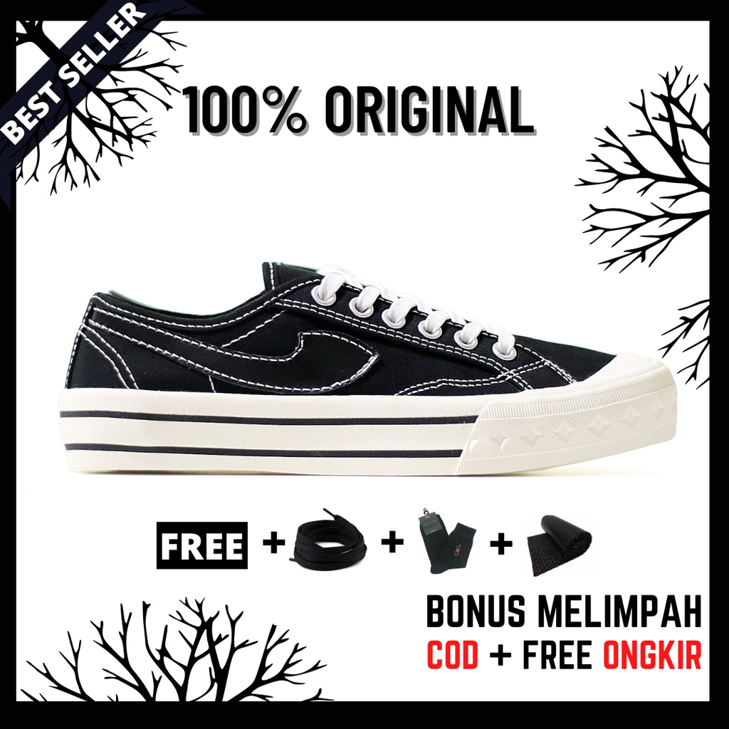 100% Original Sepatu Lokal Casual Oreo White | Not Compass Retrograde Black Black White Low