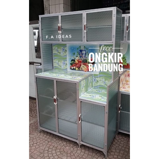 Rak piring Magicom / Lemari Kaca Dapur 3 pintu Alumunium Bandung Cimahi Padalarang Nagreg Sumedang