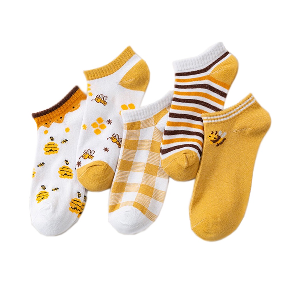 ⭐Gogoland⭐ Kaos Kaki Wanita Fashion Motif Strawberry Bunga Lebah Bee Kotak Biru Navy  Bunga Biru Green Leaf  Polos Pattern Garis Kaoskaki Pendek Korea Sock Import KK001-006-5