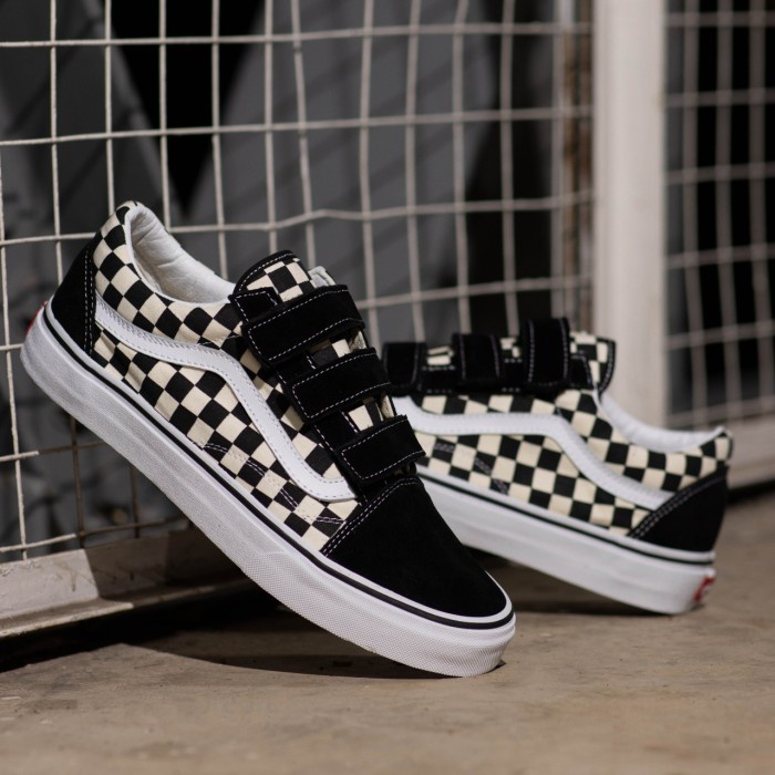 Jual SEPATU VANS OLDSKOOL VELCRO CLASSIC CHECKERBOARD BLACK WHITE ...