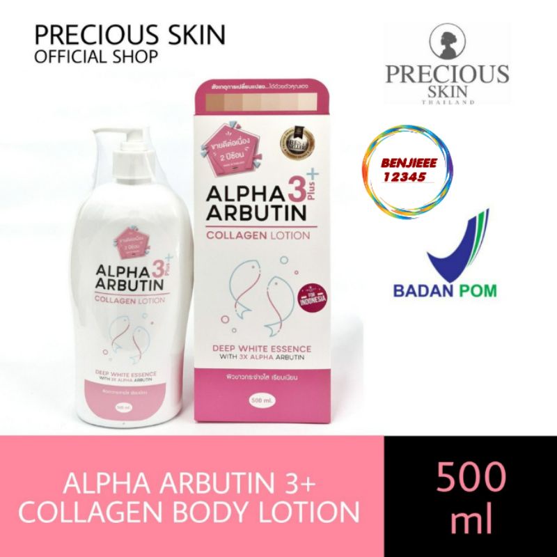 Alpha Arbutin Collagen lotion 3 Plus 500 ml brightening booster set lotion handbody Precious Skin whitening  body  bright AA original BPOM 500ml combo AlphaArbutin hand body lotion badan lotion pemutih