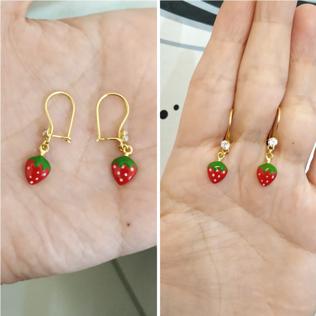 ANTING ANAK STROBERY PERAK ASLI LAPIS EMAS 24K S925 CC333