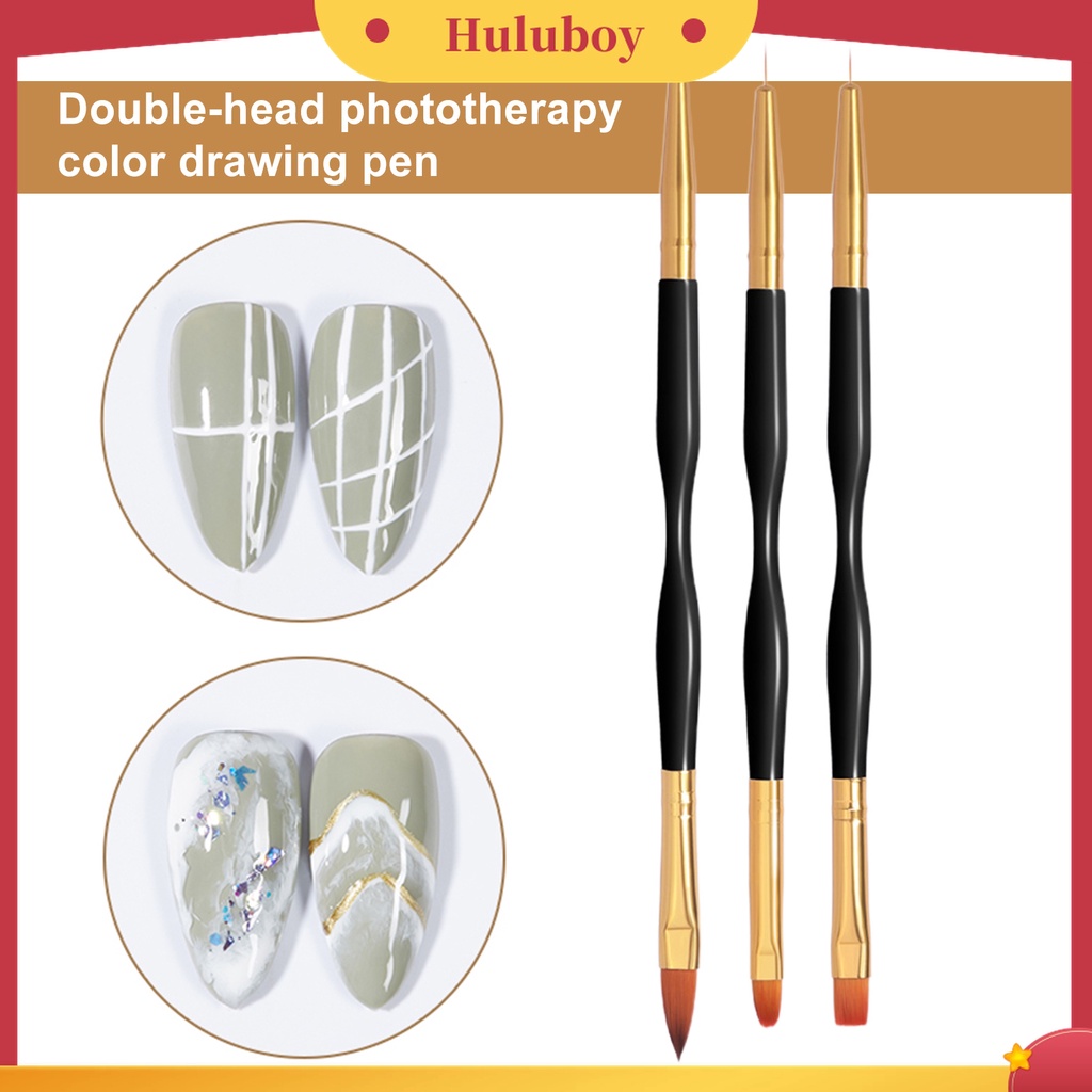 Huluboy Huluboy♡ 3 Pcs / Set Pen Nail Art Dua Sisi Bahan Plastik Untuk Kecantikan