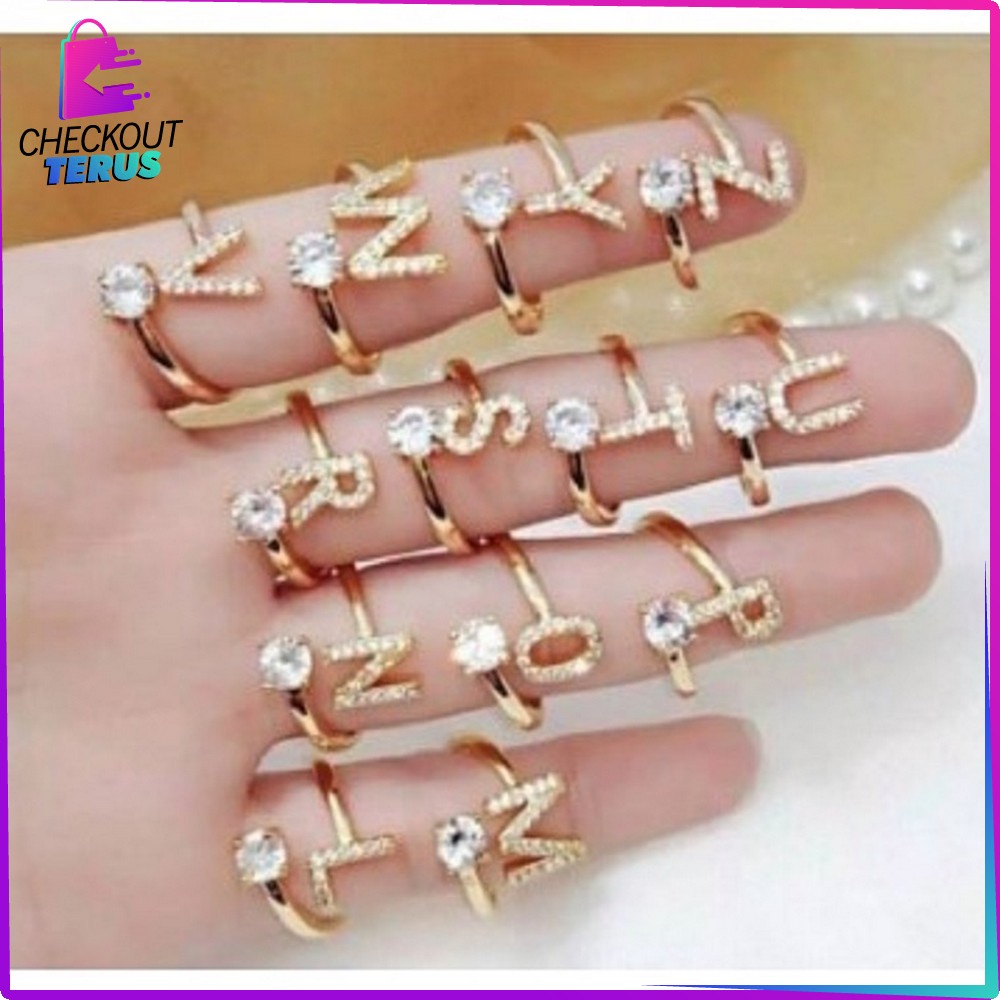 CT K59 Cincin Abjad Huruf A-Z Wanita Fashion Cincin Wanita Huruf Set Perhiasan Wanita Cincin Huruf Gold Stainless Inisial Nama Cincin Alphabet