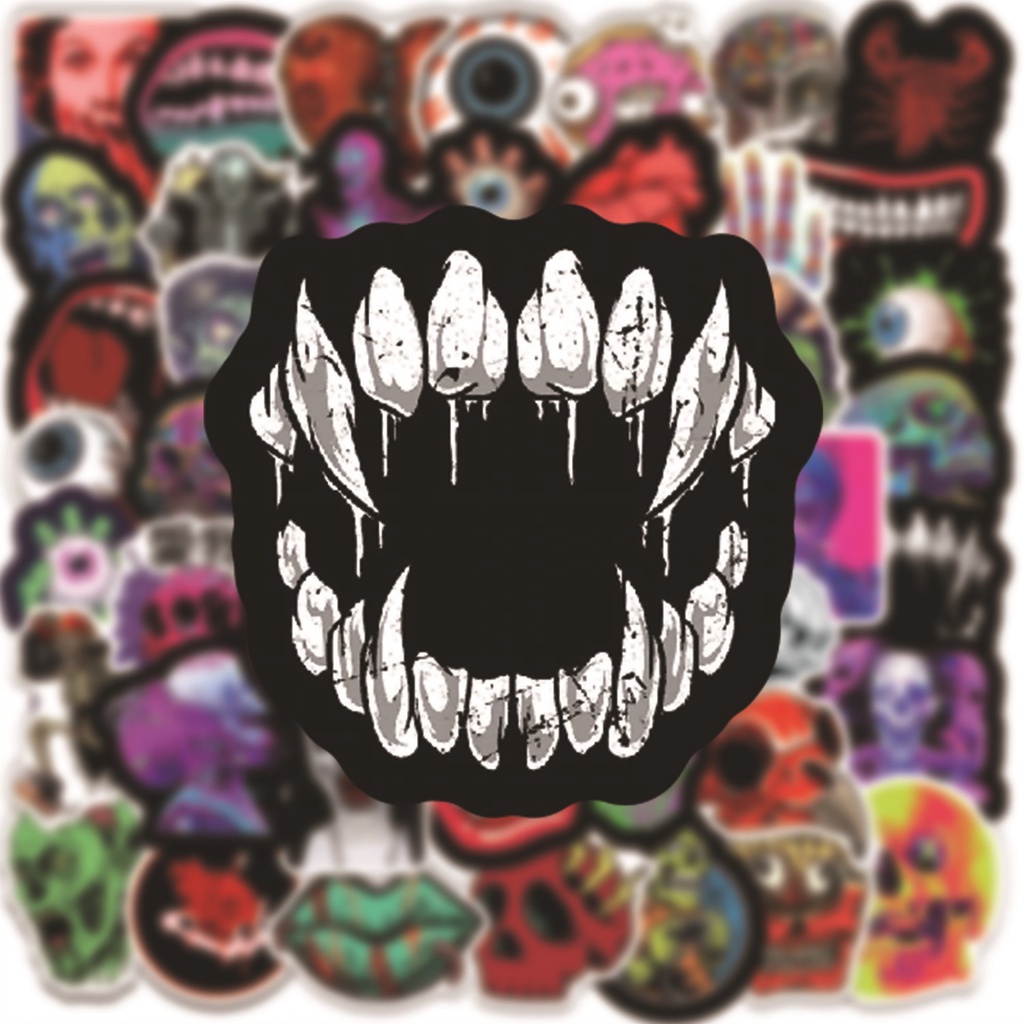 [ 50pcs Halloween Self-adhesive Scary Graffiti Stickers Decoration for Laptops Water Bottles Mobile Phones Cars ]