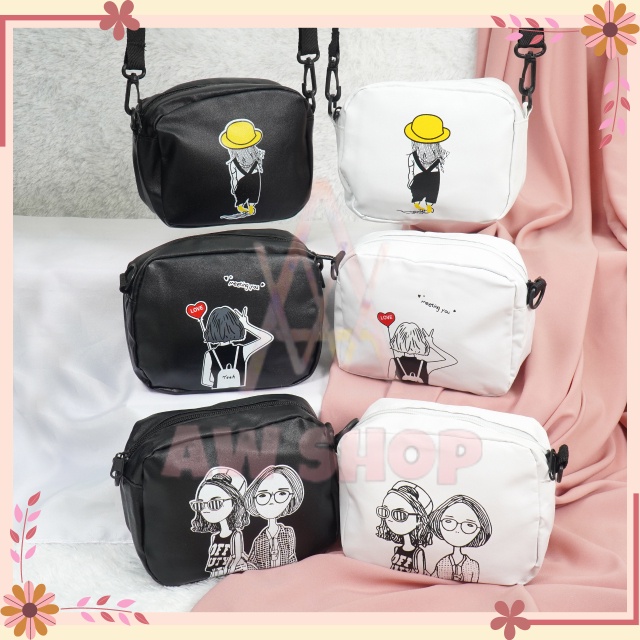 Tas Fashion Selempang Vintage Import | Tas Selempang Motif Cartoon