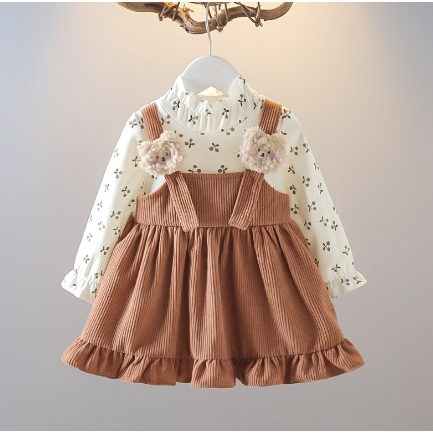 LittleAaron DRESS BEAR COURDORAY EBV Baju Dress Anak Perempuan Import Dress Bayi Cewek 0-5 Tahun Gaun Bayi