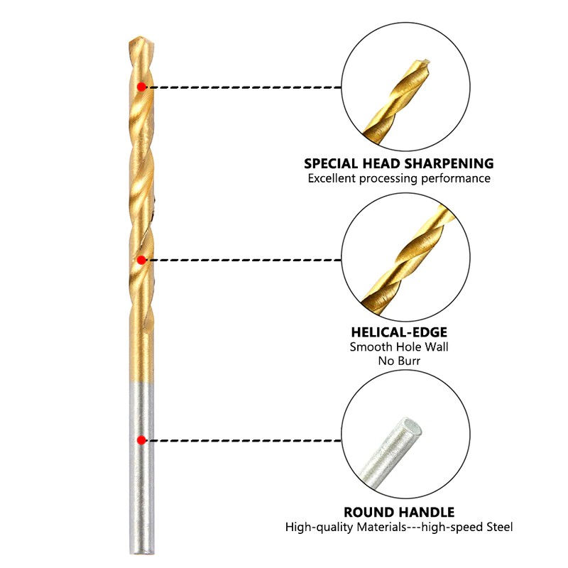 Nuansa - Mata Bor Power Drill Bits Titanium Coated 50 PCS - Golden 1.0mm, 1.5, 2.0, 2.5, 3.0mm