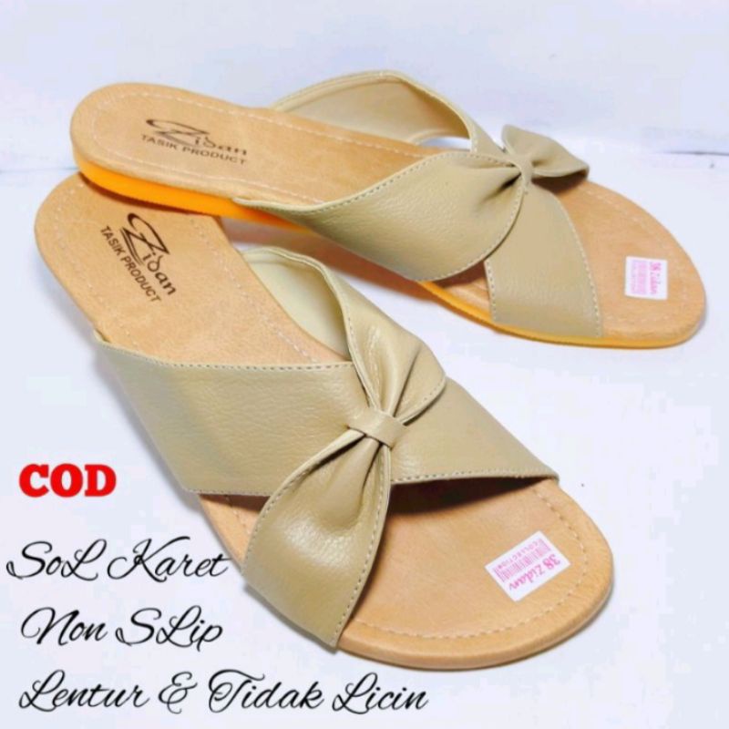 Sandal Flat Selop Wanita Sandal Kulit Wanita Model Silang