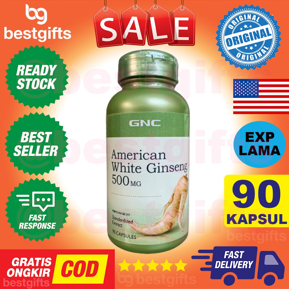 GNC AMERICAN WHITE GINSENG ROOT EXTRACT 500 MG STAMINA ENERGI KONSENTRASI PRIA WANITA 90 KAPSUL