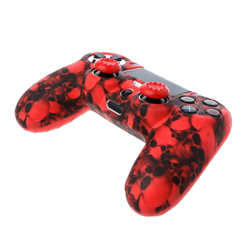 Set Casing Gamepad Controller PS4 Pro Bahan Silikon Motif Tengkorak Ada 7 Warna+2 Tutup Joystick Cap